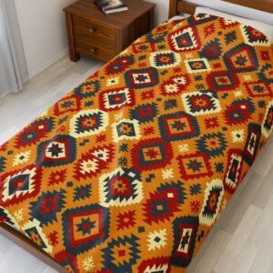 Southwestern Diamond Pattern Velveteen Plush Blanket | Aztec Geometric Throw