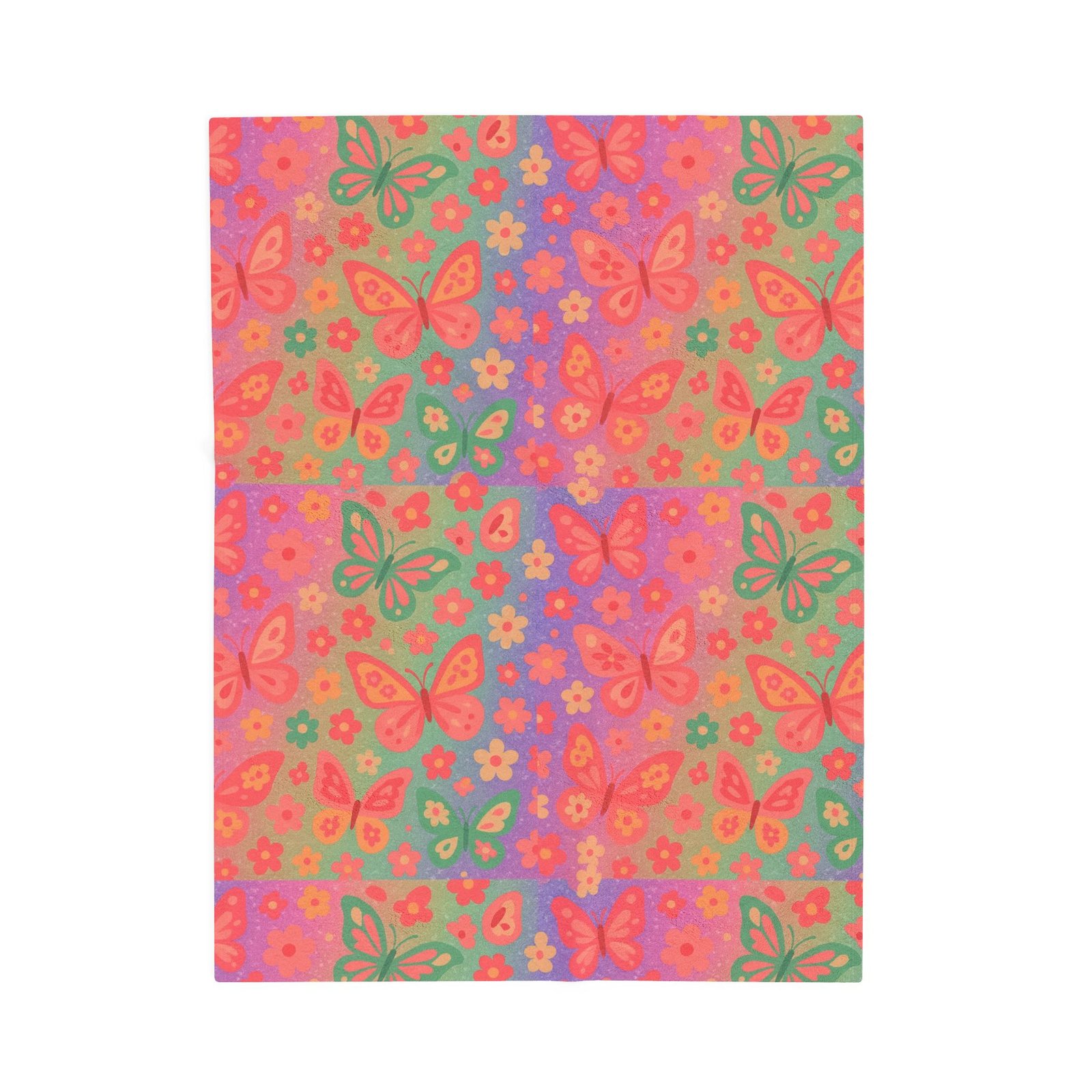 Butterfly Pattern Velveteen Plush Blanket | Pink Orange Floral Throw - Image 9