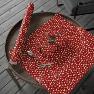 Red Scandinavian Christmas pattern Wrapping Paper | Holiday Trees Reindeer Snowflakes