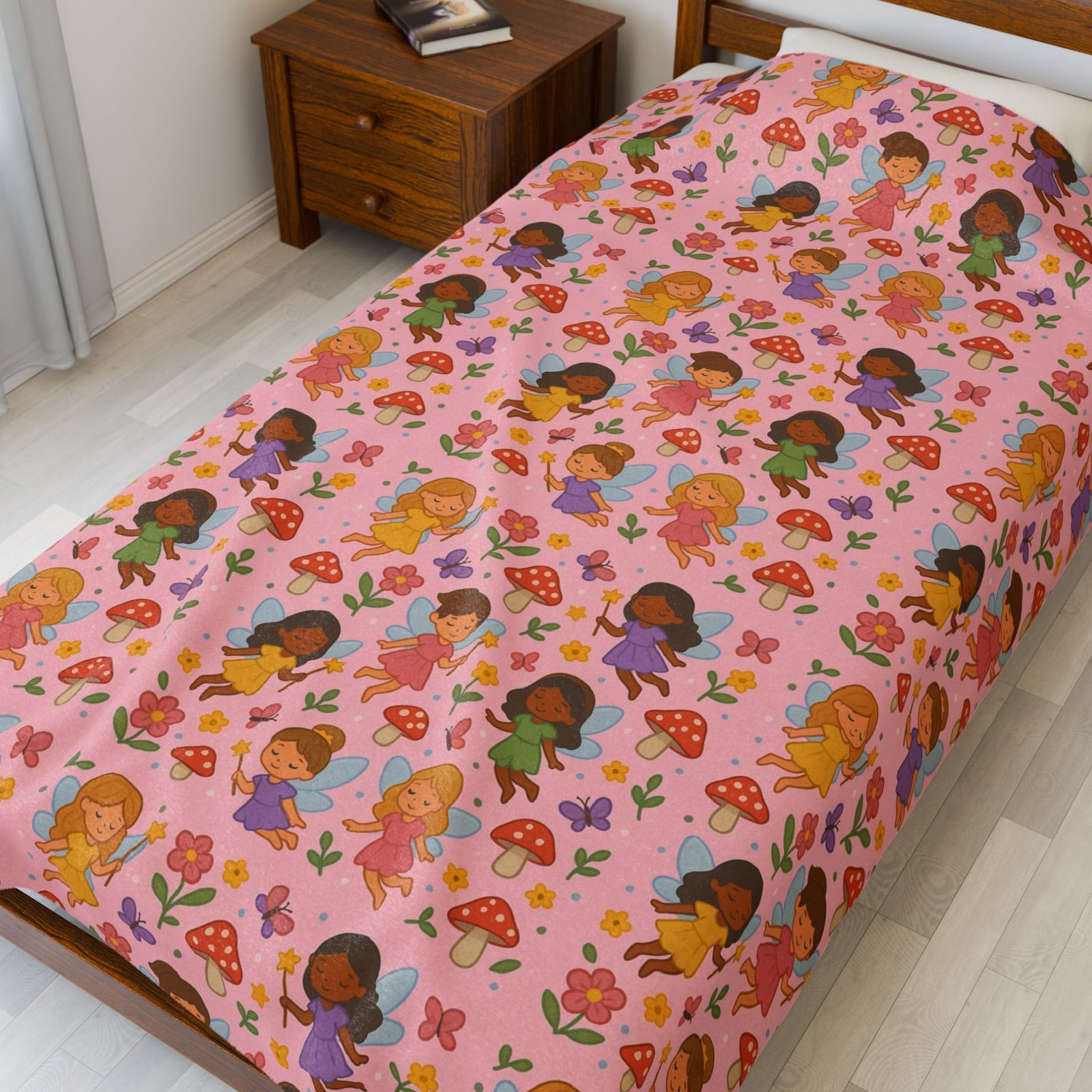 Diverse Girls Pattern Velveteen Plush Blanket | Cute Floral Hearts Print