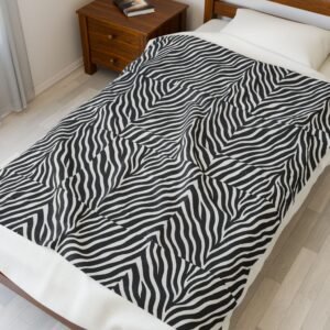 Zebra Stripe Pattern Velveteen Plush Blanket | Black White Animal Print
