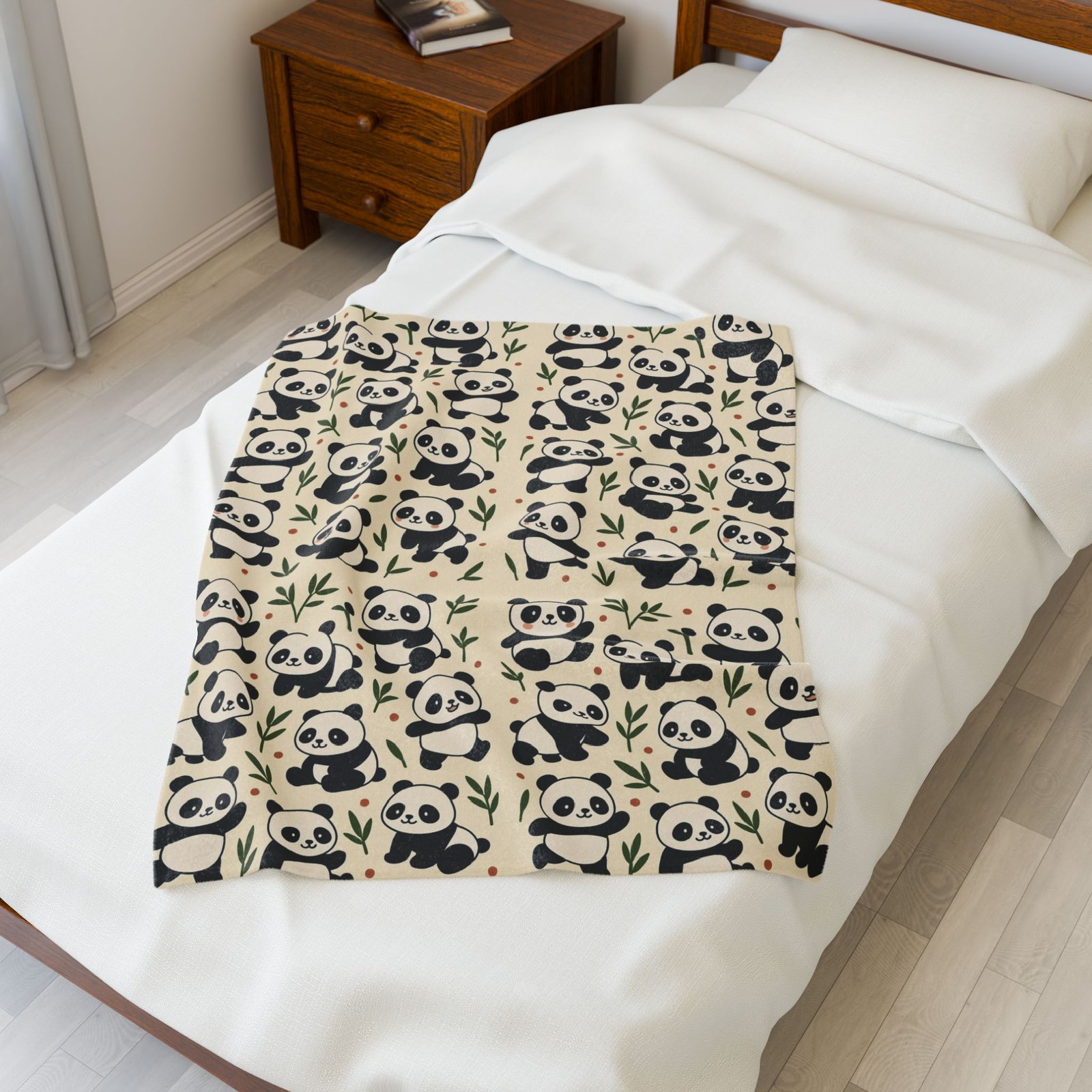 Panda Pattern Velveteen Plush Blanket | Cute Bamboo Bears, Repeating Design - Image 11