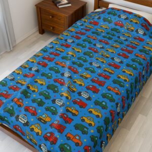 Colorful Toy Cars Pattern Velveteen Plush Blanket | Kids Car Print Throw