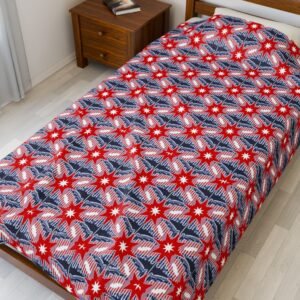 Red White Blue Geometric Star Pattern Blanket | Velveteen Plush Blanket