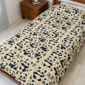 Panda Pattern Velveteen Plush Blanket | Cute Bamboo Bears, Repeating Design