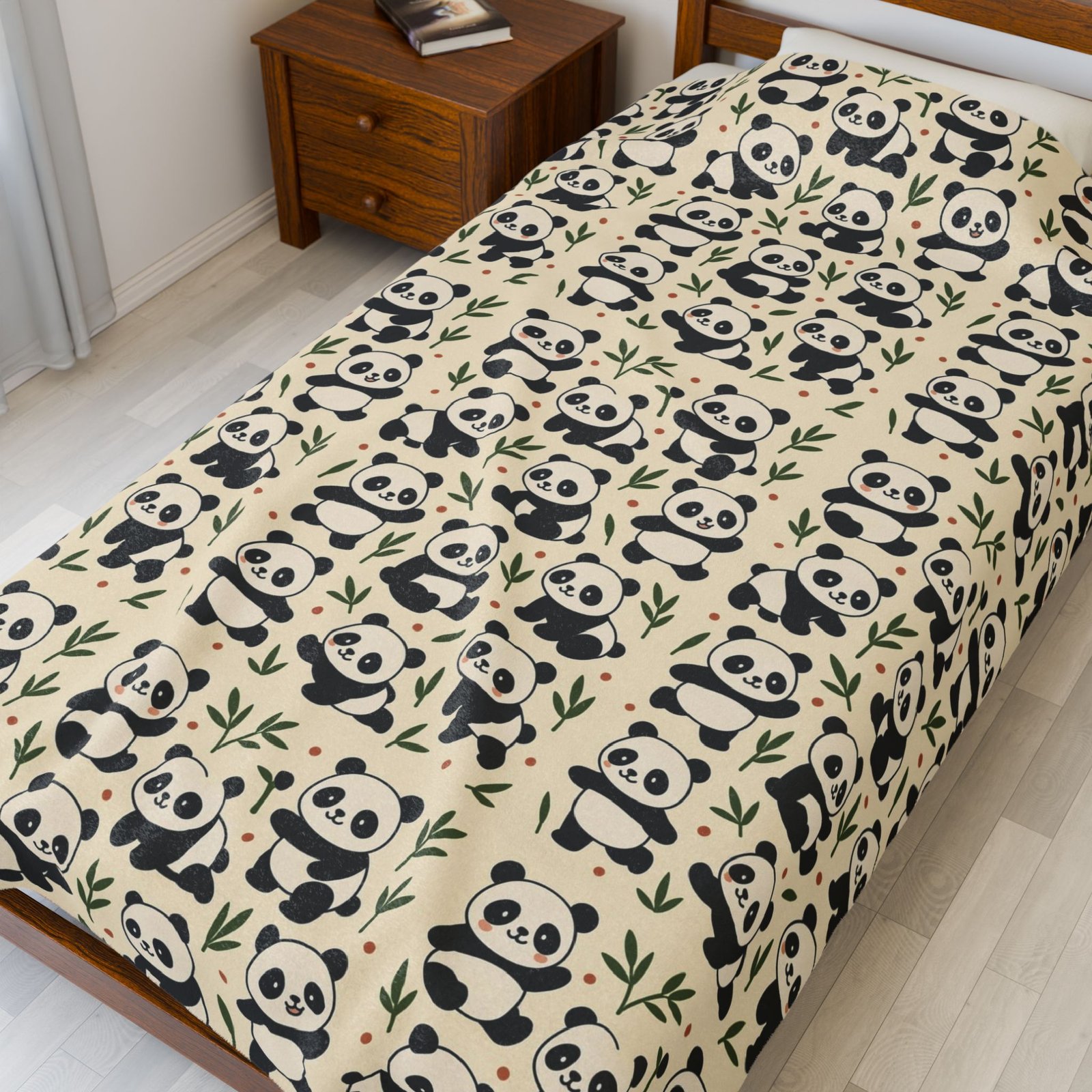 Panda Pattern Velveteen Plush Blanket | Cute Bamboo Bears, Repeating Design