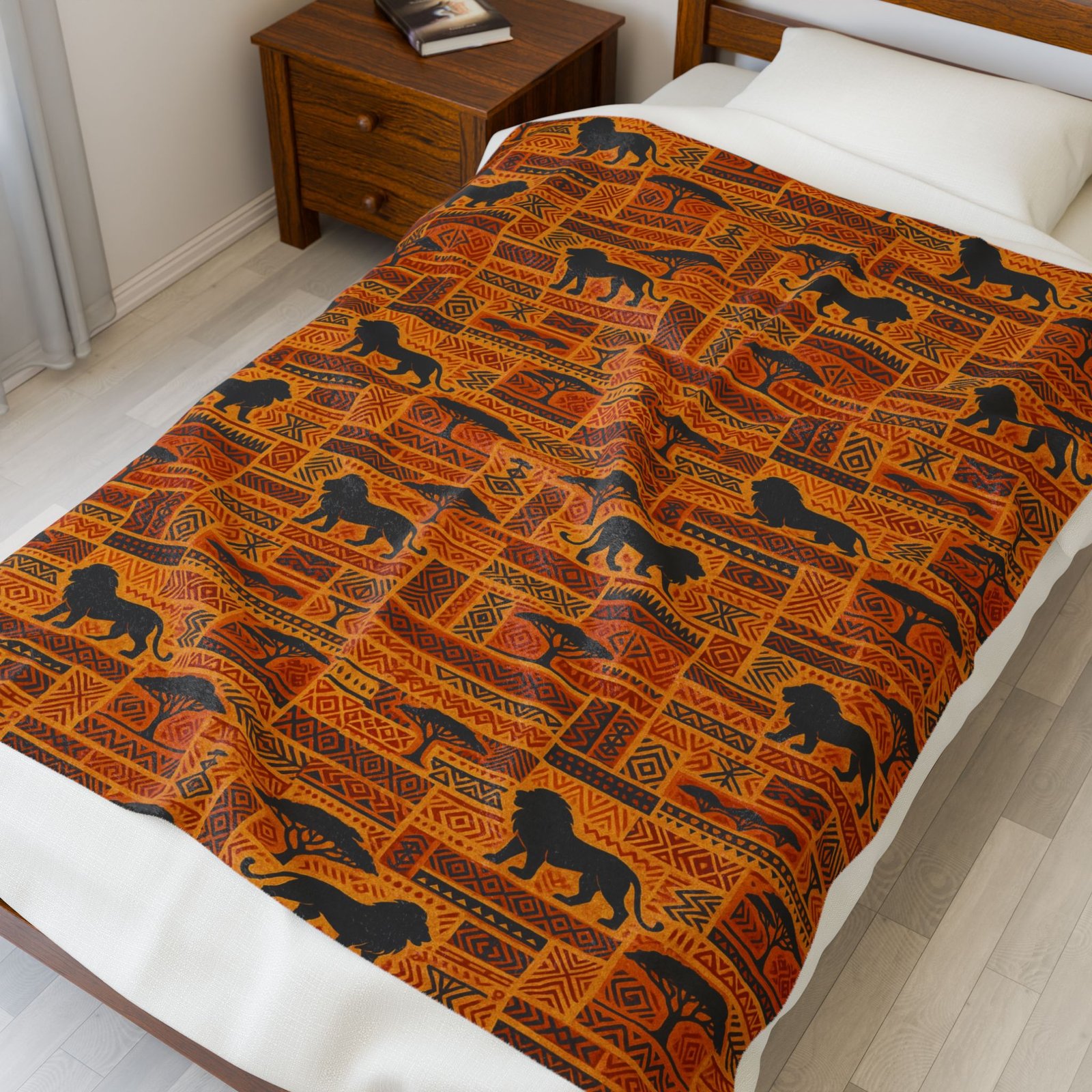 African Safari Lion Pattern Blanket | Velveteen Plush Throw - Image 3