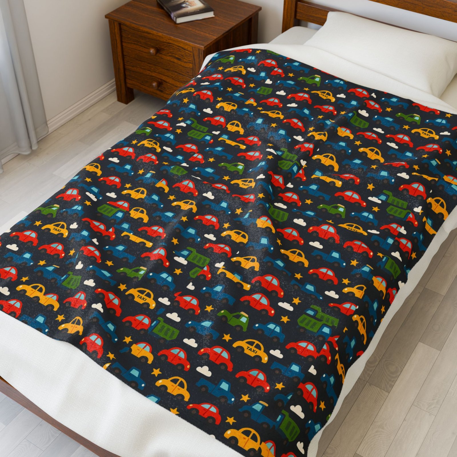 Colorful Cars Pattern Velveteen Plush Blanket | Kids Car Design, Cozy Throw - Image 3