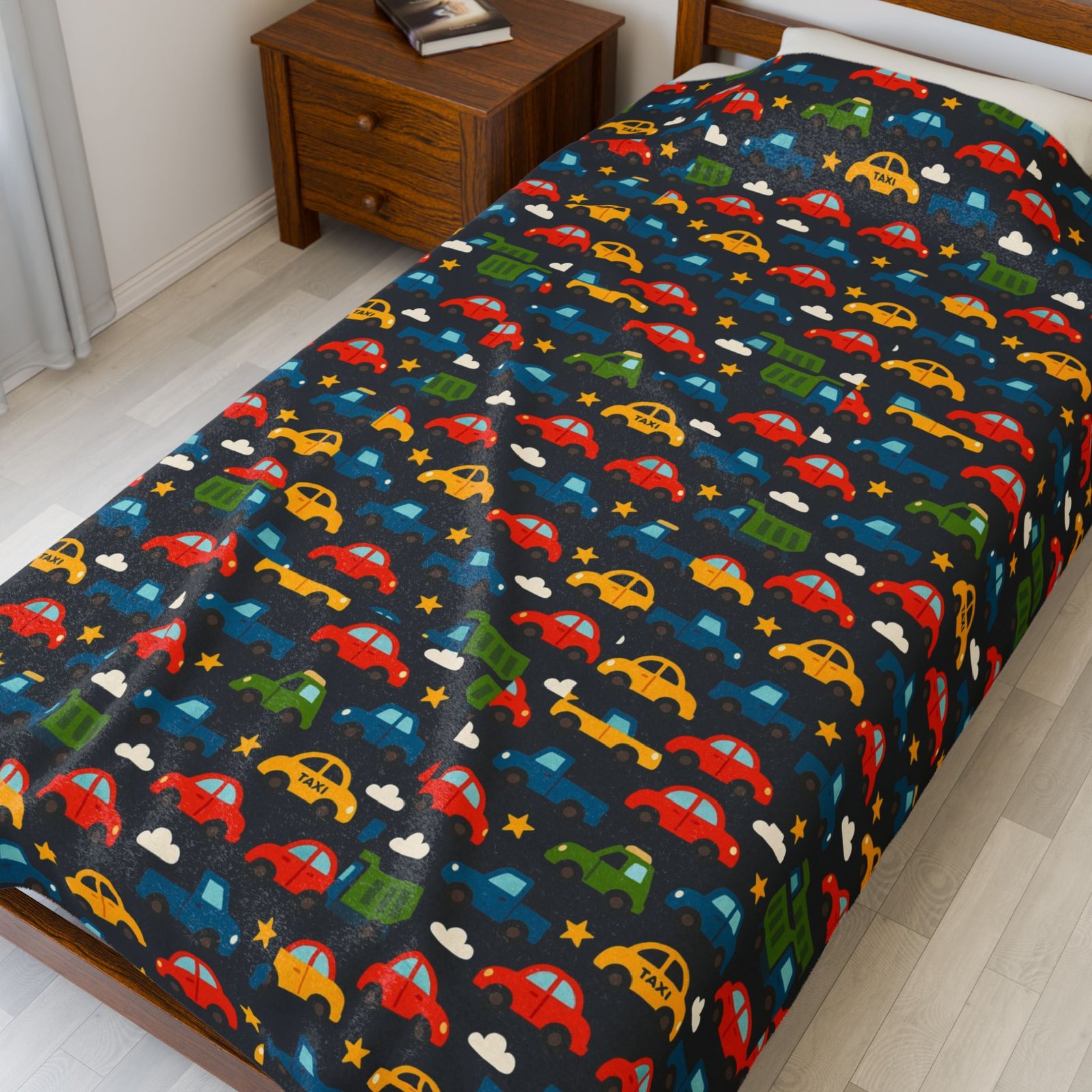 Colorful Cars Pattern Velveteen Plush Blanket | Kids Car Design, Cozy Throw