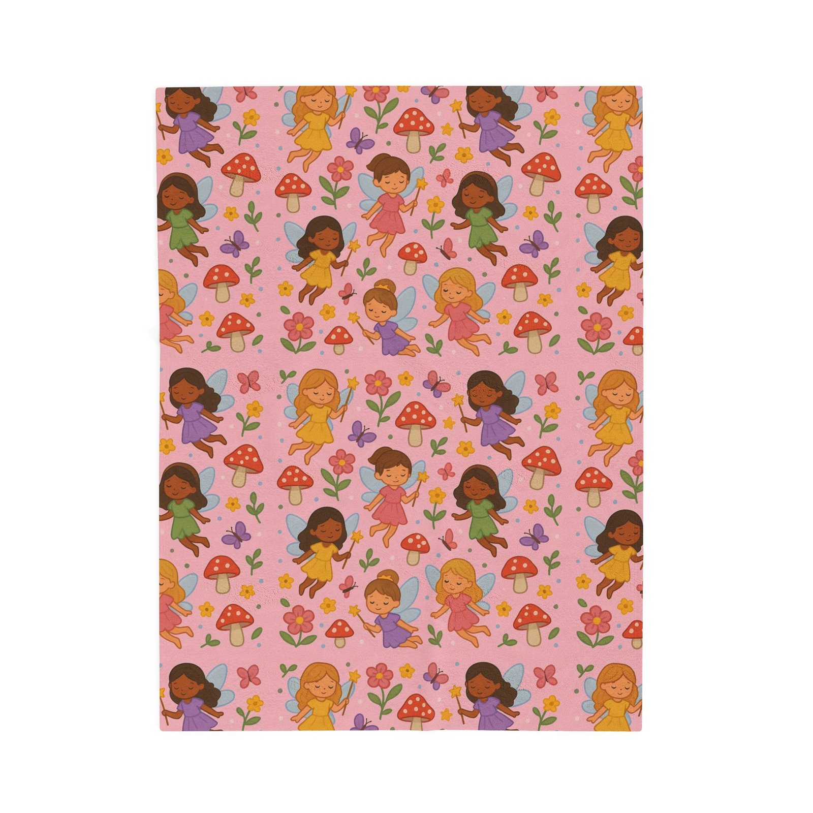 Diverse Girls Pattern Velveteen Plush Blanket | Cute Floral Hearts Print - Image 9