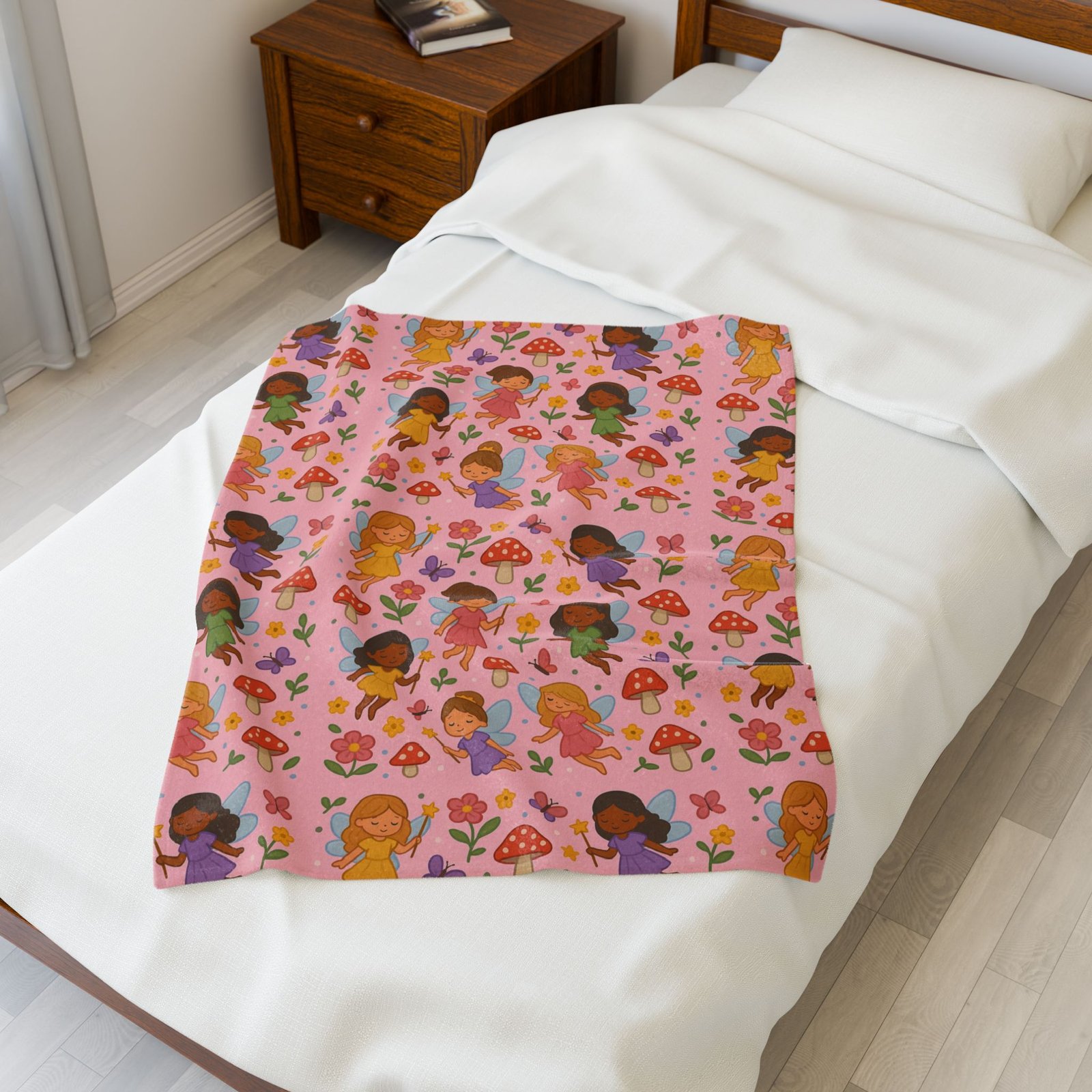 Diverse Girls Pattern Velveteen Plush Blanket | Cute Floral Hearts Print - Image 11