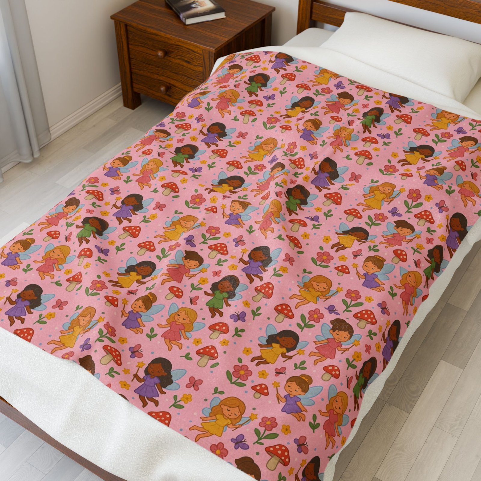 Diverse Girls Pattern Velveteen Plush Blanket | Cute Floral Hearts Print - Image 3