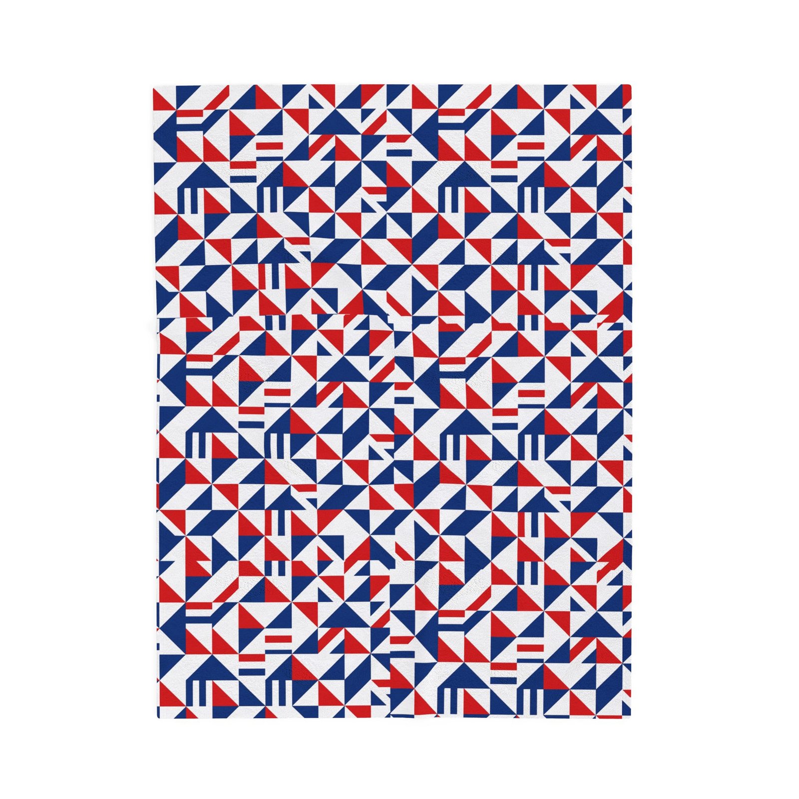Geometric Red Blue Triangle Pattern Velveteen Plush Blanket | Nautical Modern Throw - Image 9