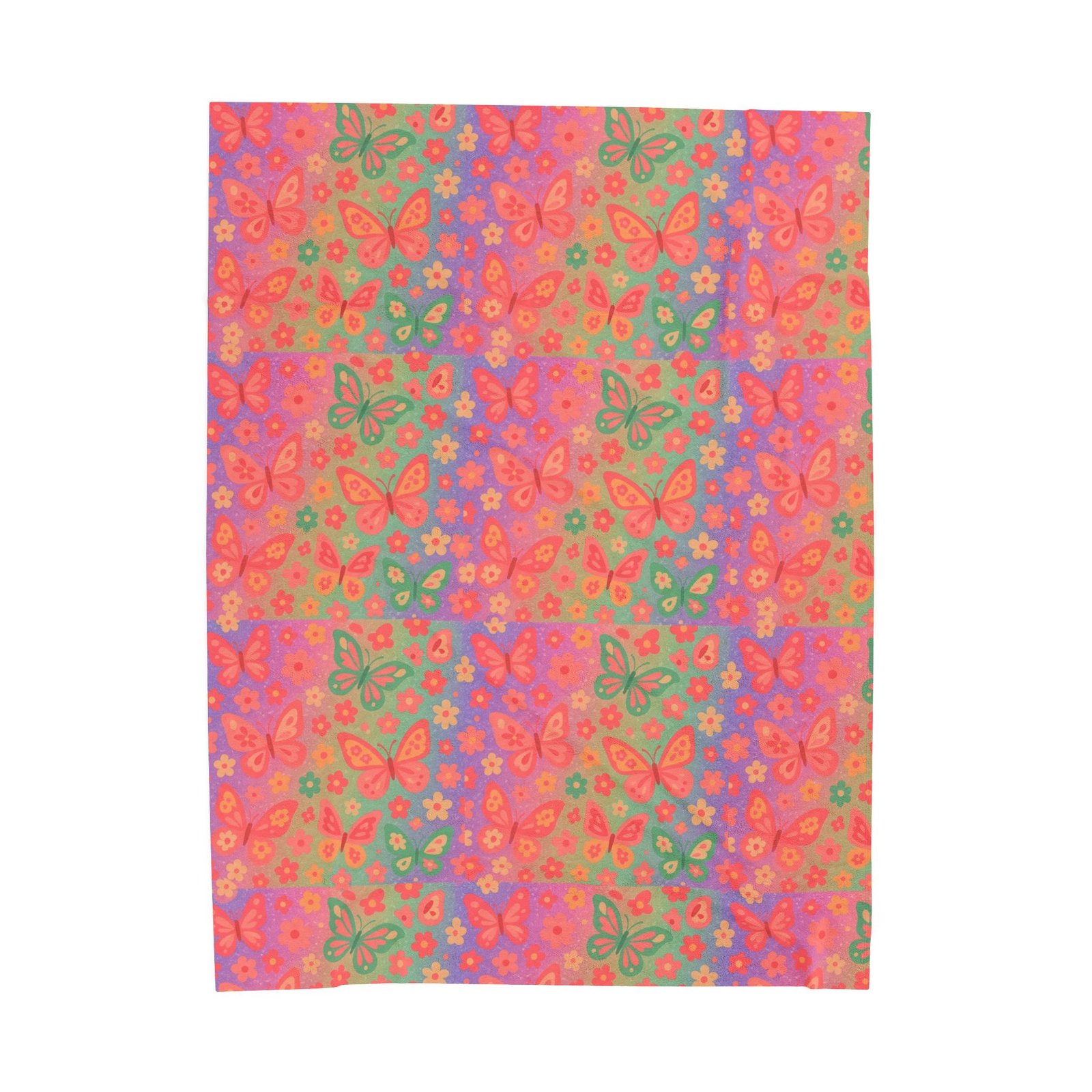 Butterfly Pattern Velveteen Plush Blanket | Pink Orange Floral Throw - Image 5