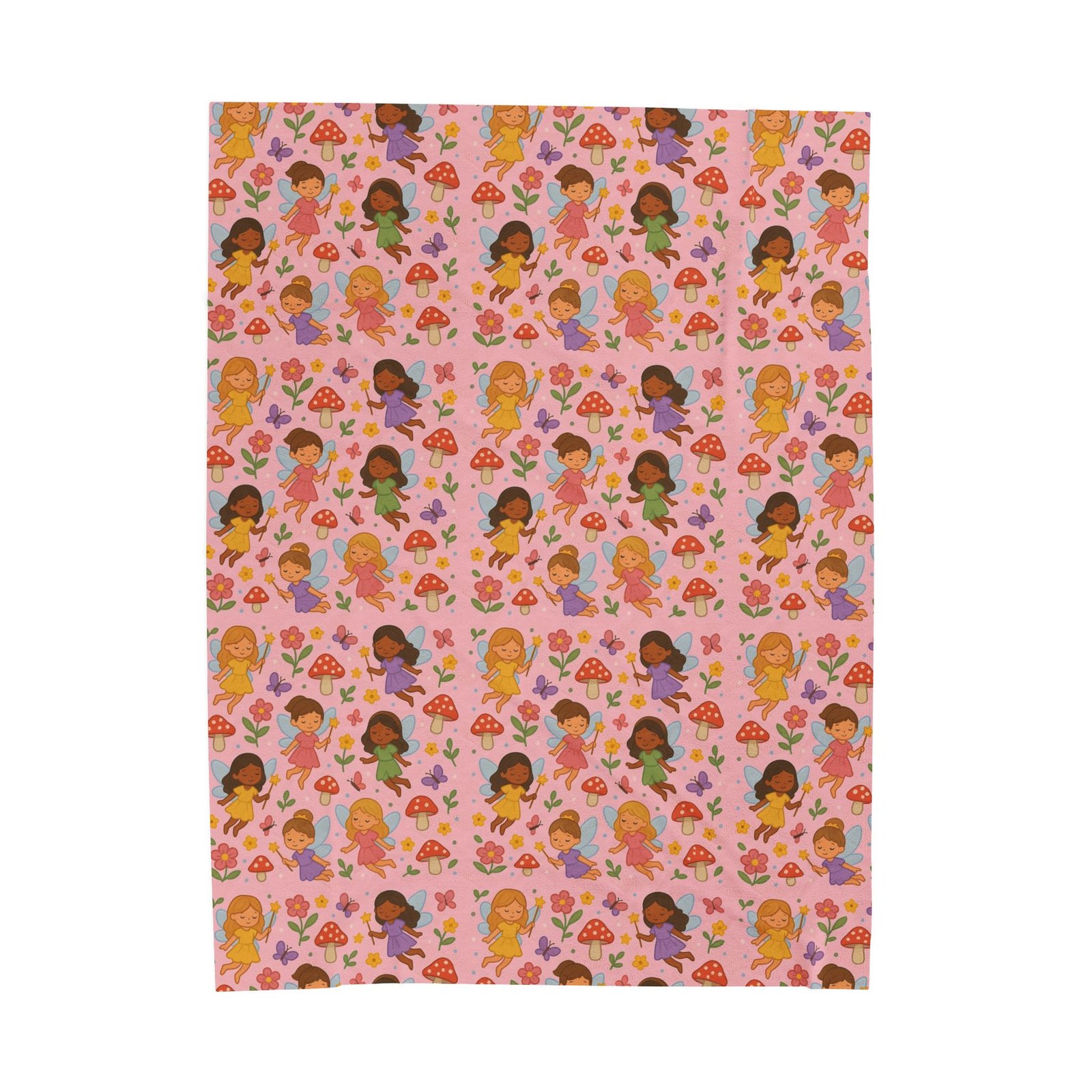Diverse Girls Pattern Velveteen Plush Blanket | Cute Floral Hearts Print - Image 5
