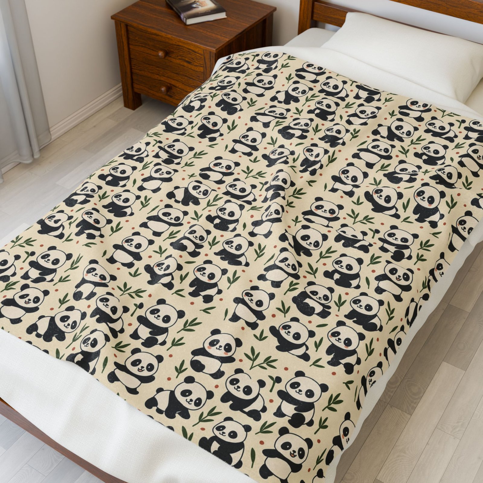 Panda Pattern Velveteen Plush Blanket | Cute Bamboo Bears, Repeating Design - Image 3