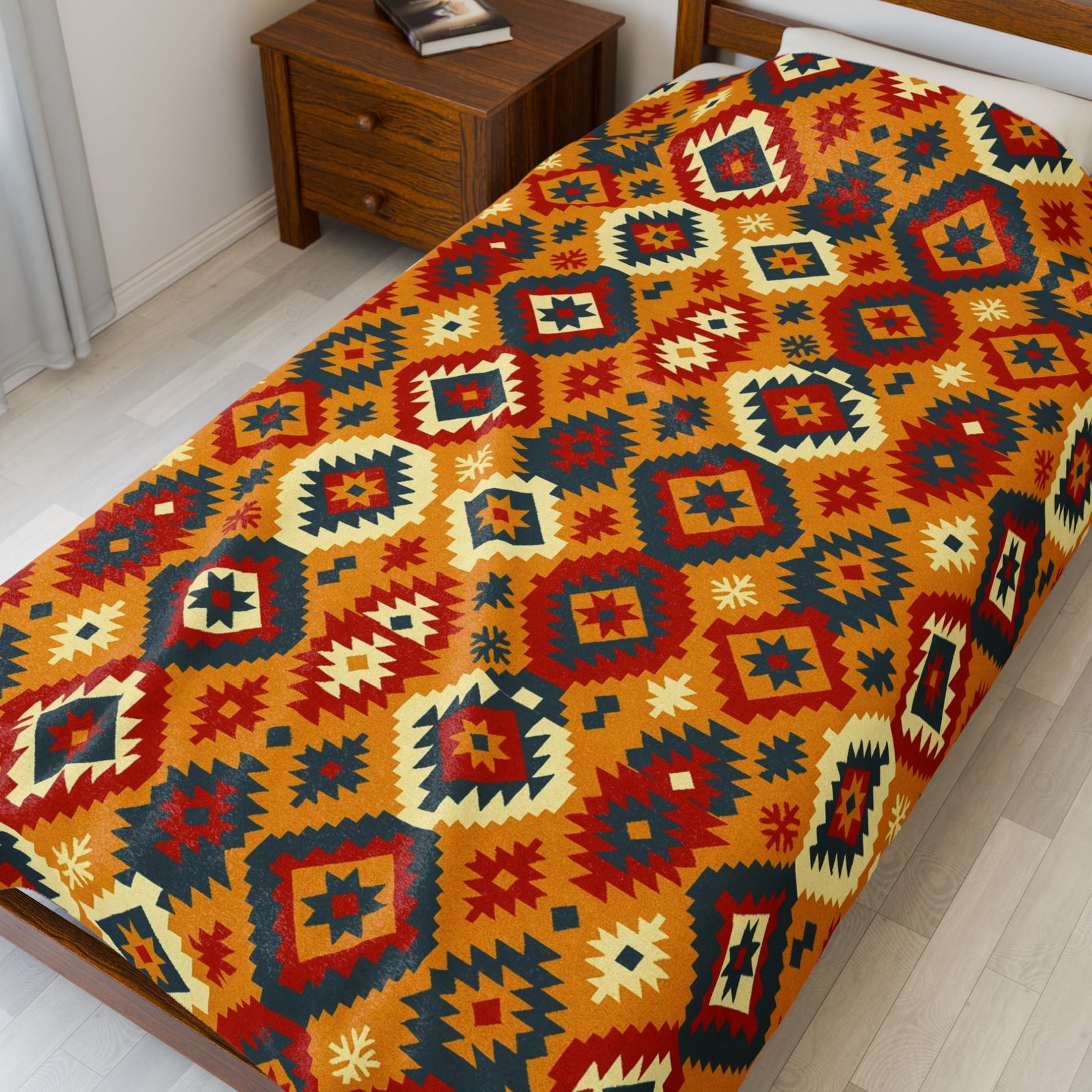 Southwestern Diamond Pattern Velveteen Plush Blanket | Aztec Geometric Throw - Image 7