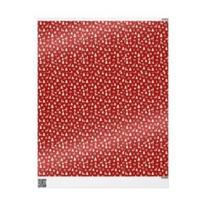Red Scandinavian Christmas pattern Wrapping Paper | Holiday Trees Reindeer Snowflakes