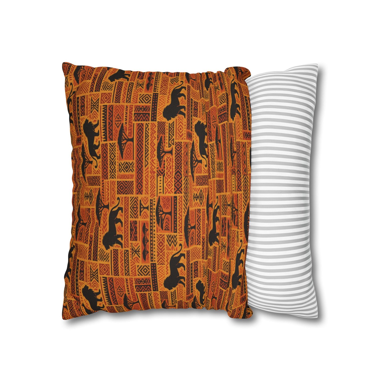 African Safari Pattern Pillowcase | Lion Silhouette Square Pillow - Image 8