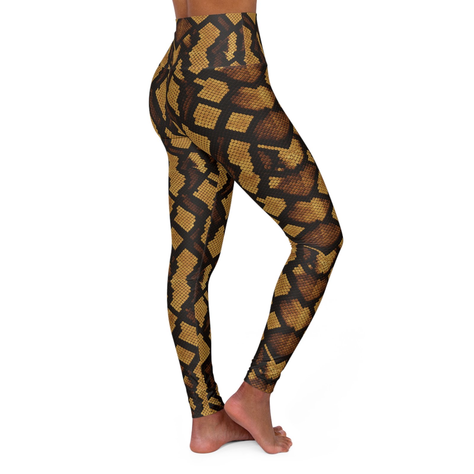 Brown Snake Skin Pattern Leggings | High Waisted Yoga Leggings - Image 4