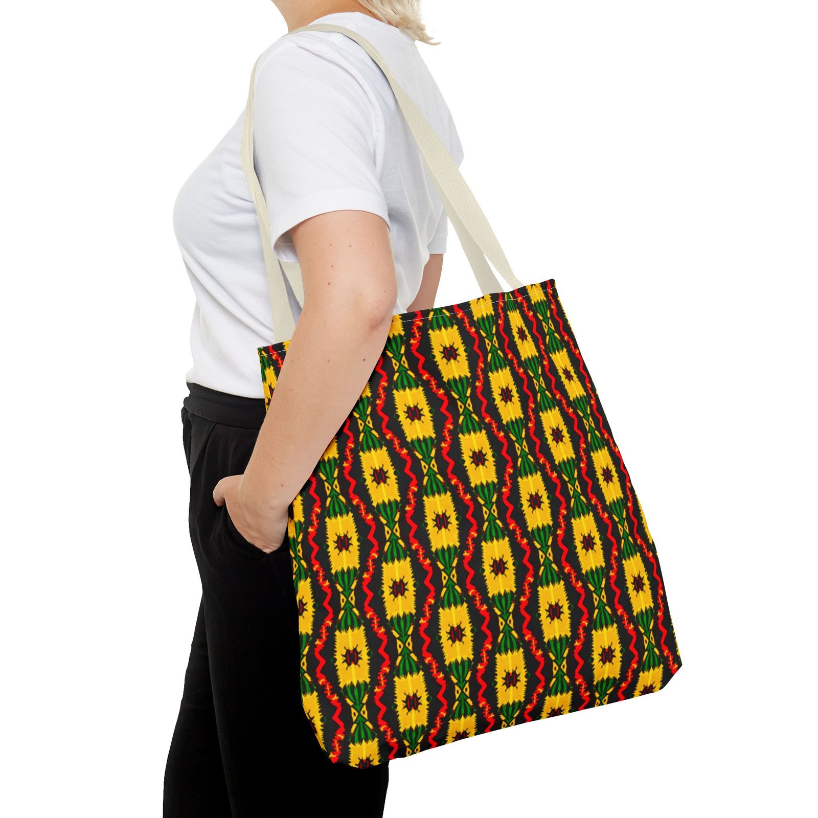 African Geometric Pattern Tote Bag | Yellow Red Green Print - Image 20