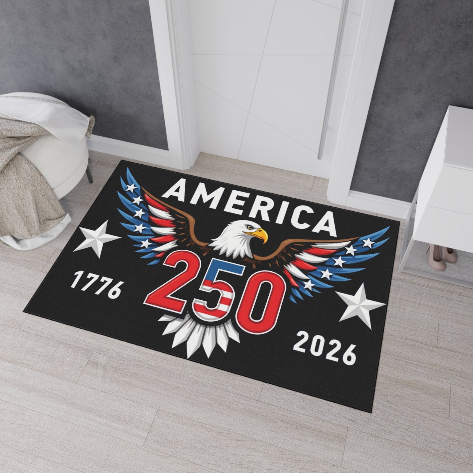 Patriotic Mat, America 250 Eagle, Heavy Duty Rug for Home Decor, Non-Slip Floor Cover, Indoor Outdoor Rug, Patriotic Gift