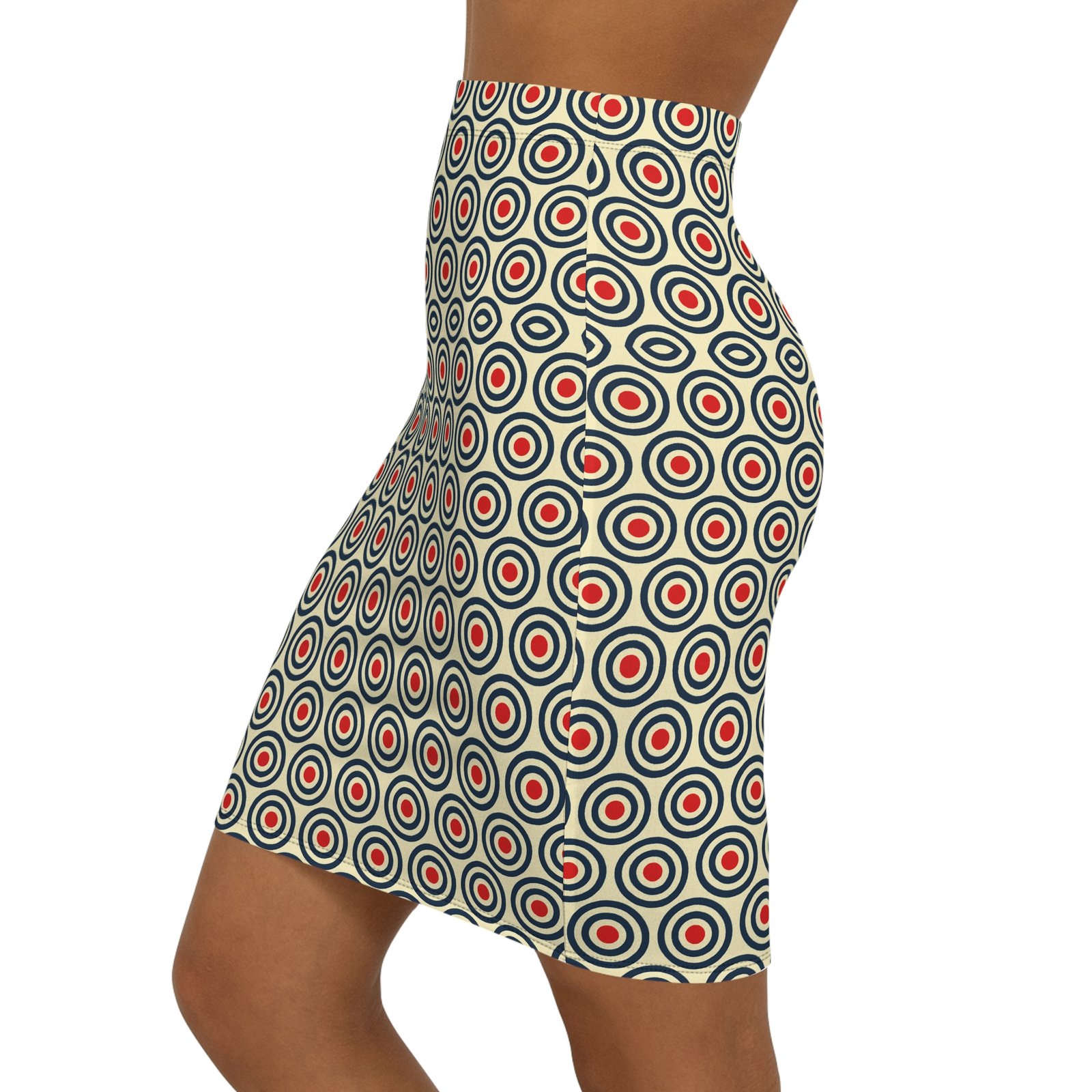 Retro Target Circle Pattern Pencil Skirt | Geometric Mod Print - Image 3