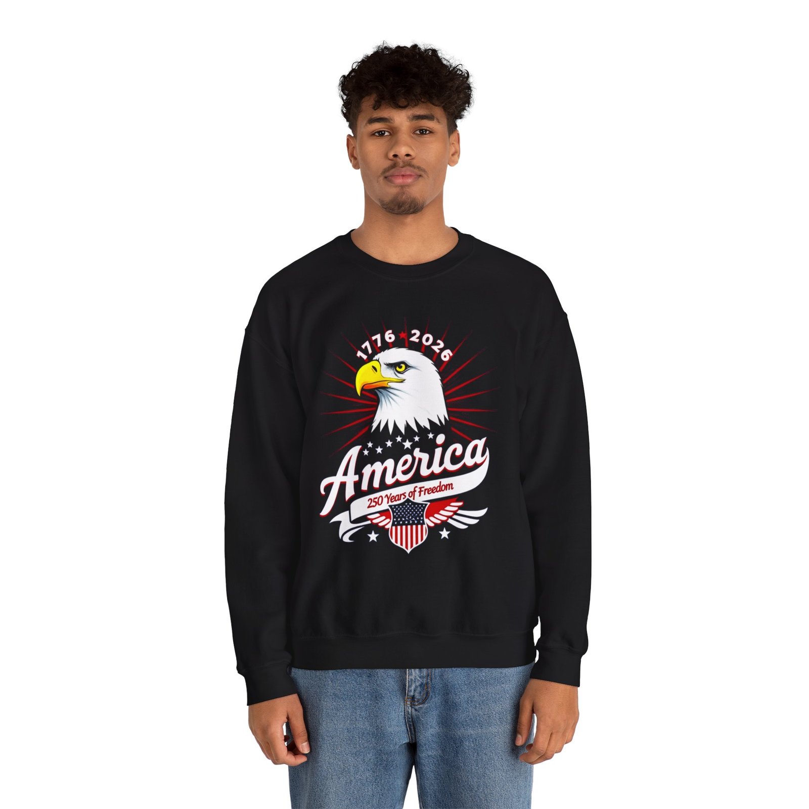 American Eagle Unisex Sweatshirt, 250 Years of Freedom Design, Patriotic Crewneck Jumper, USA Patriotic Apparel, Independence Day Gift, - Image 3