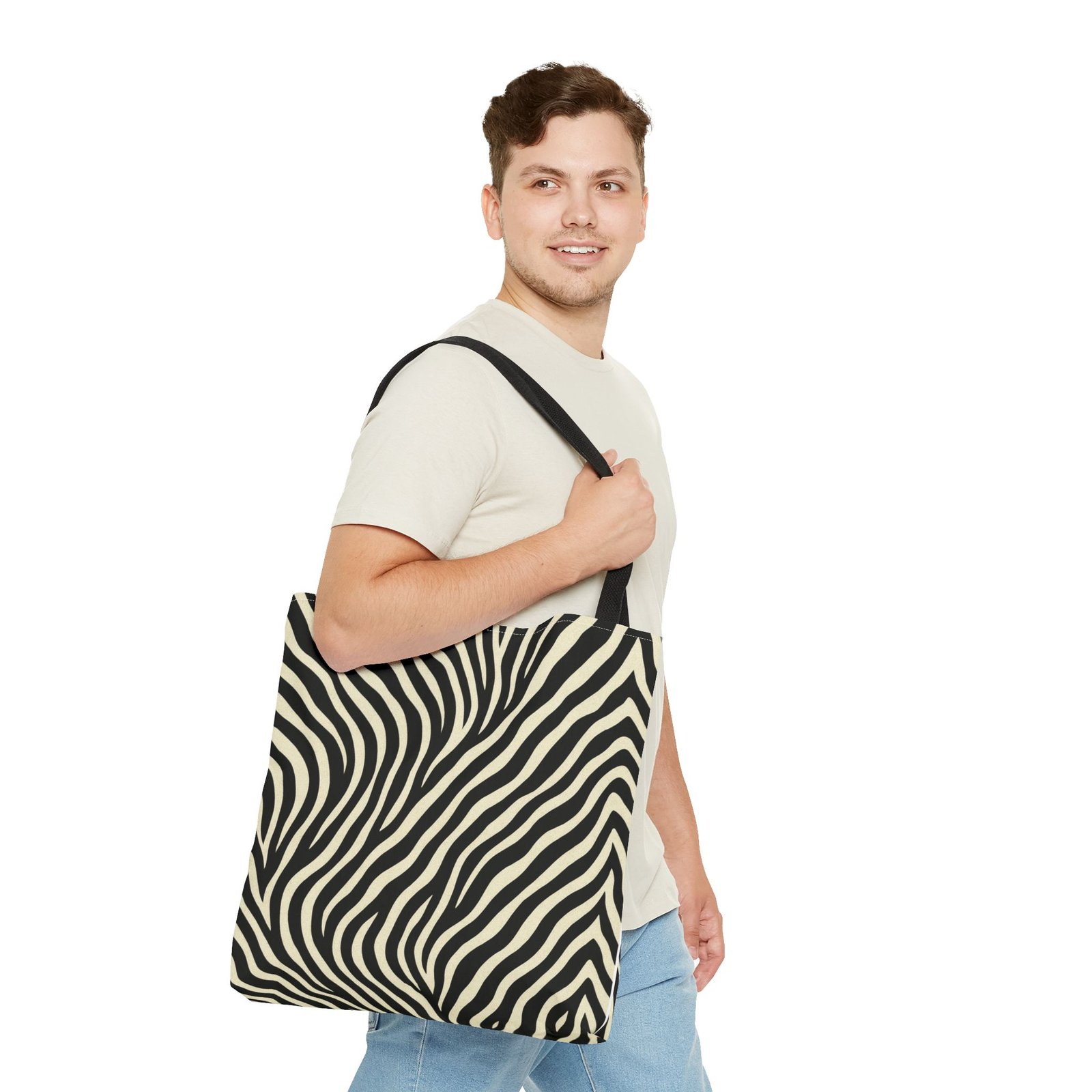Zebra Stripe Pattern Tote Bag | Animal Print, Black White, All-Over Print - Image 11