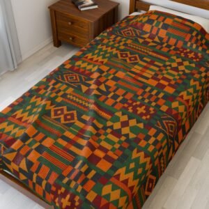 Kente Pattern Velveteen Plush Blanket | African Inspired Geometric Throw