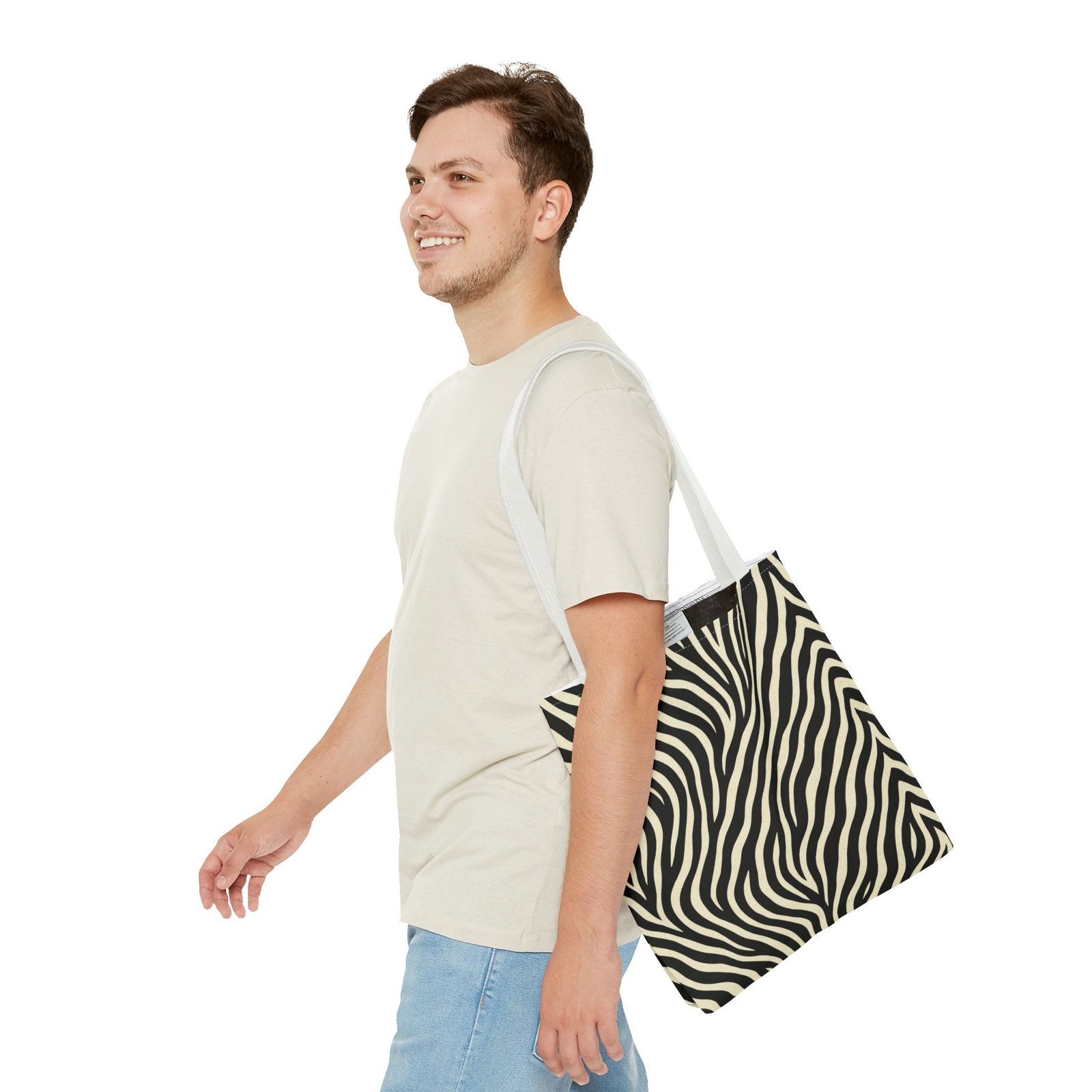 Zebra Stripe Pattern Tote Bag | Animal Print, Black White, All-Over Print - Image 19