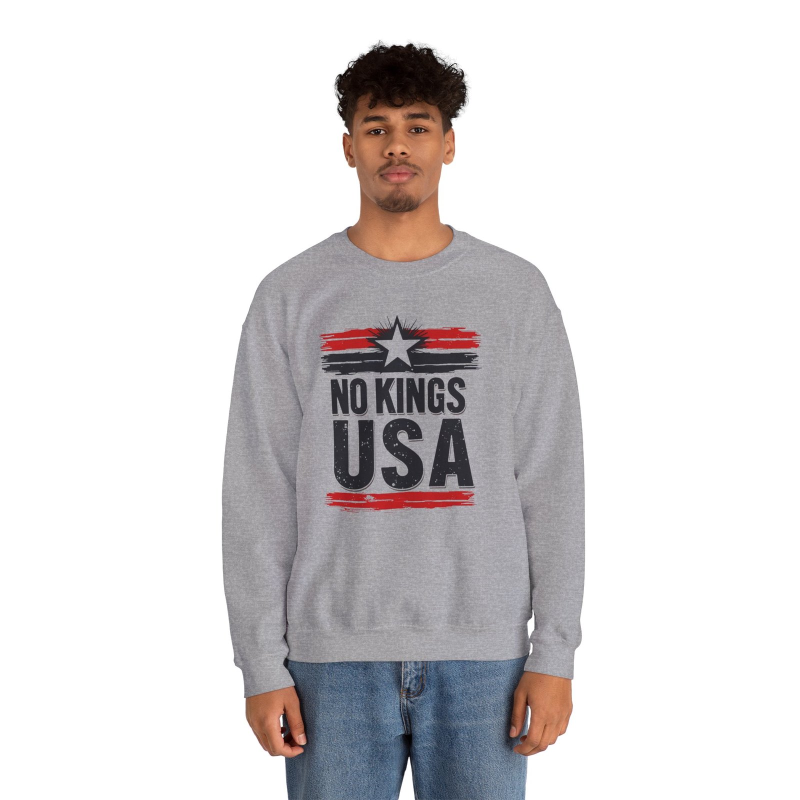 No Kings USA Unisex Sweatshirt, Patriotic Graphic Pullover, Political Statement Jumper, American Pride Apparel, USA Flag Crewneck, Activist - Image 3