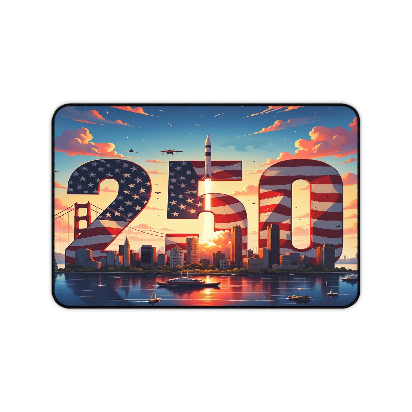 America 250 Skyline Desk Mat, USA Cityscape Mouse Pad, United States Office Decor, American Landmarks Desk Accessory, Patriotic Work From - Image 2