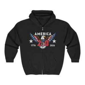 Patriotic Zip-Up Hoodie for Celebrations, Unisex Sweatshirt for 4th of July, Memorial Day, Americana Fashion, 250th Anniversary