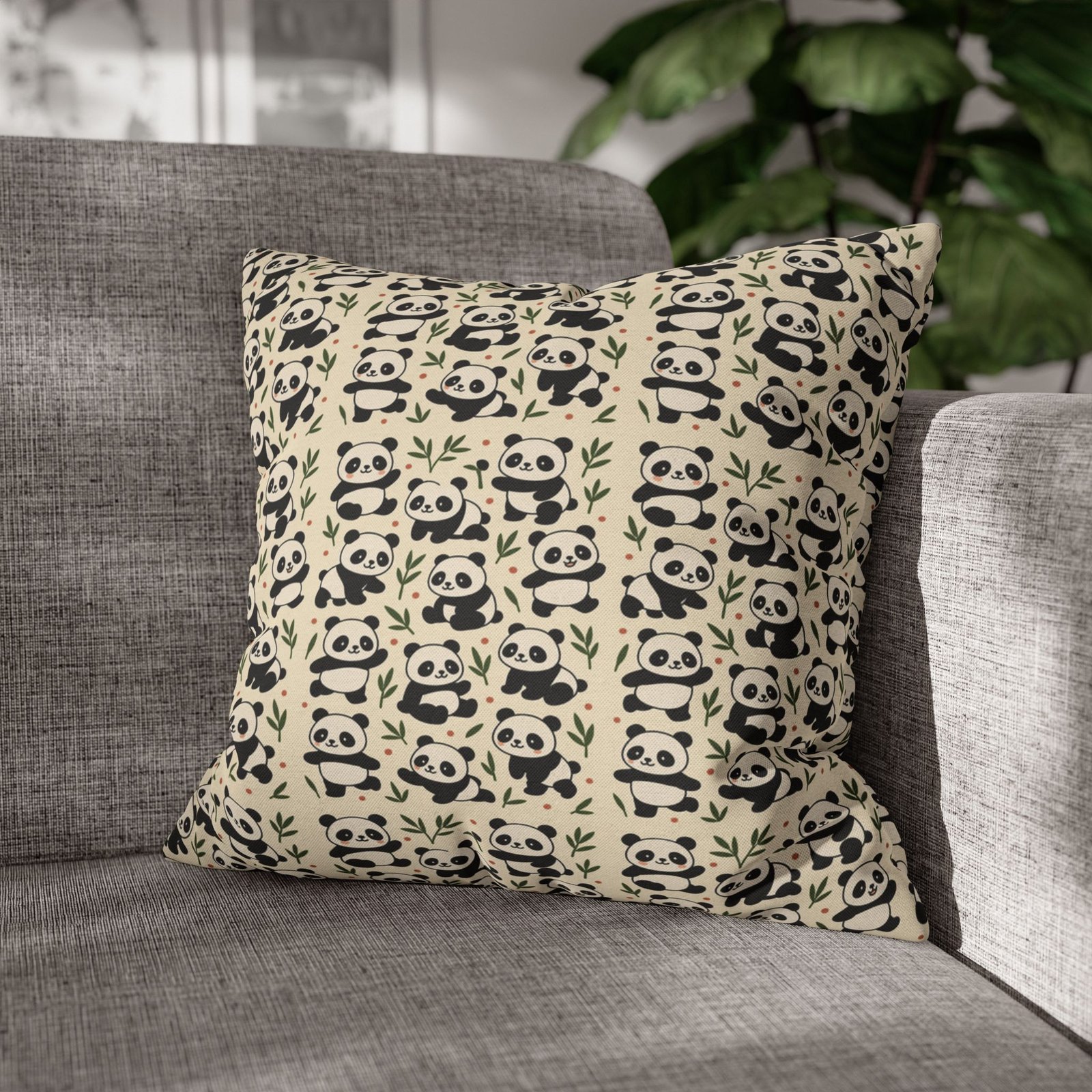 Panda Pattern Pillowcase | Square Spun Polyester Decorative Pillow - Image 17