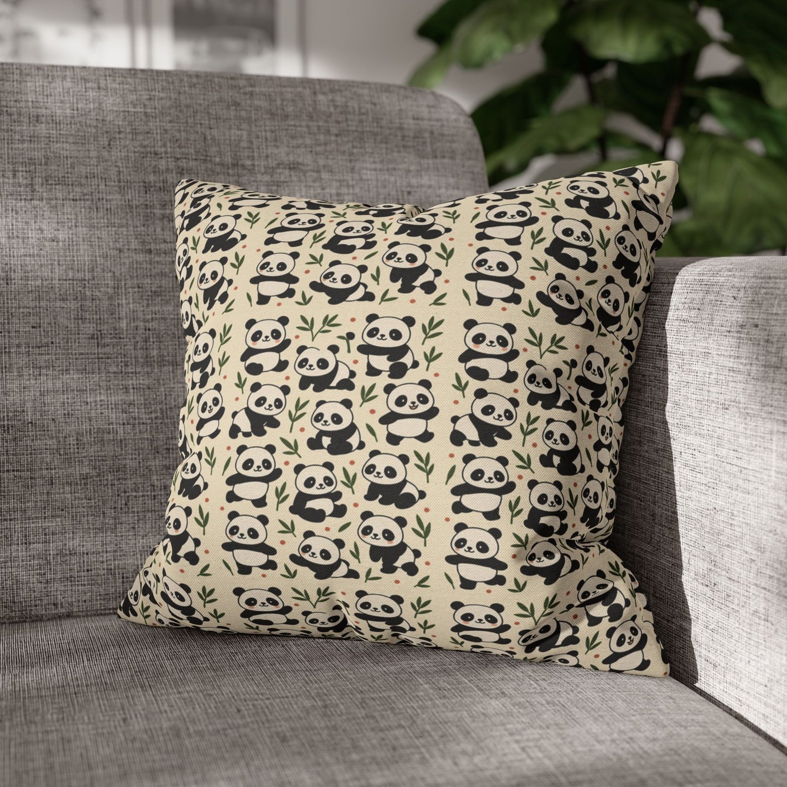 Panda Pattern Pillowcase | Square Spun Polyester Decorative Pillow - Image 11