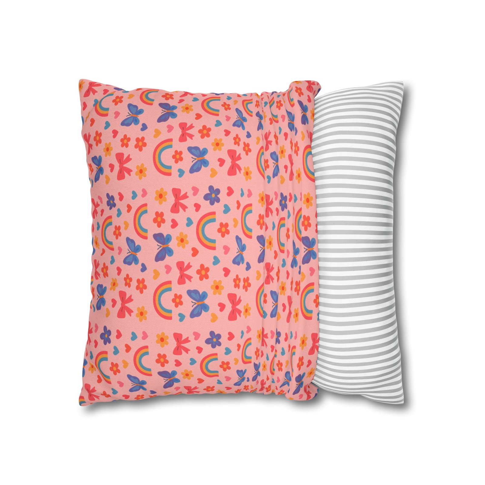 Rainbow Butterflies Pattern Pillowcase | Square Polyester Pillowcase - Image 10
