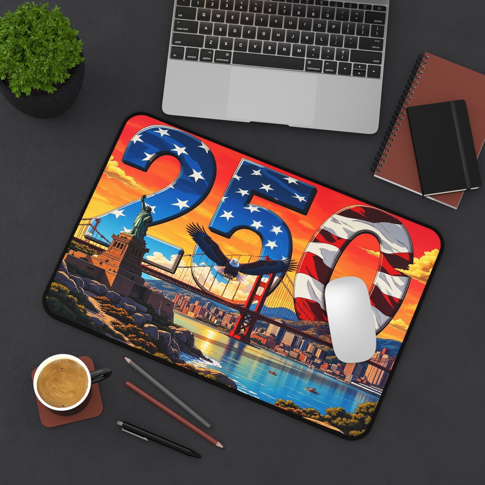 Patriotic Desk Mat, America 250 Mouse Pad, Independence Day Keyboard Pad, USA Flag Office Decor, Memorial Day Work Station Accessory