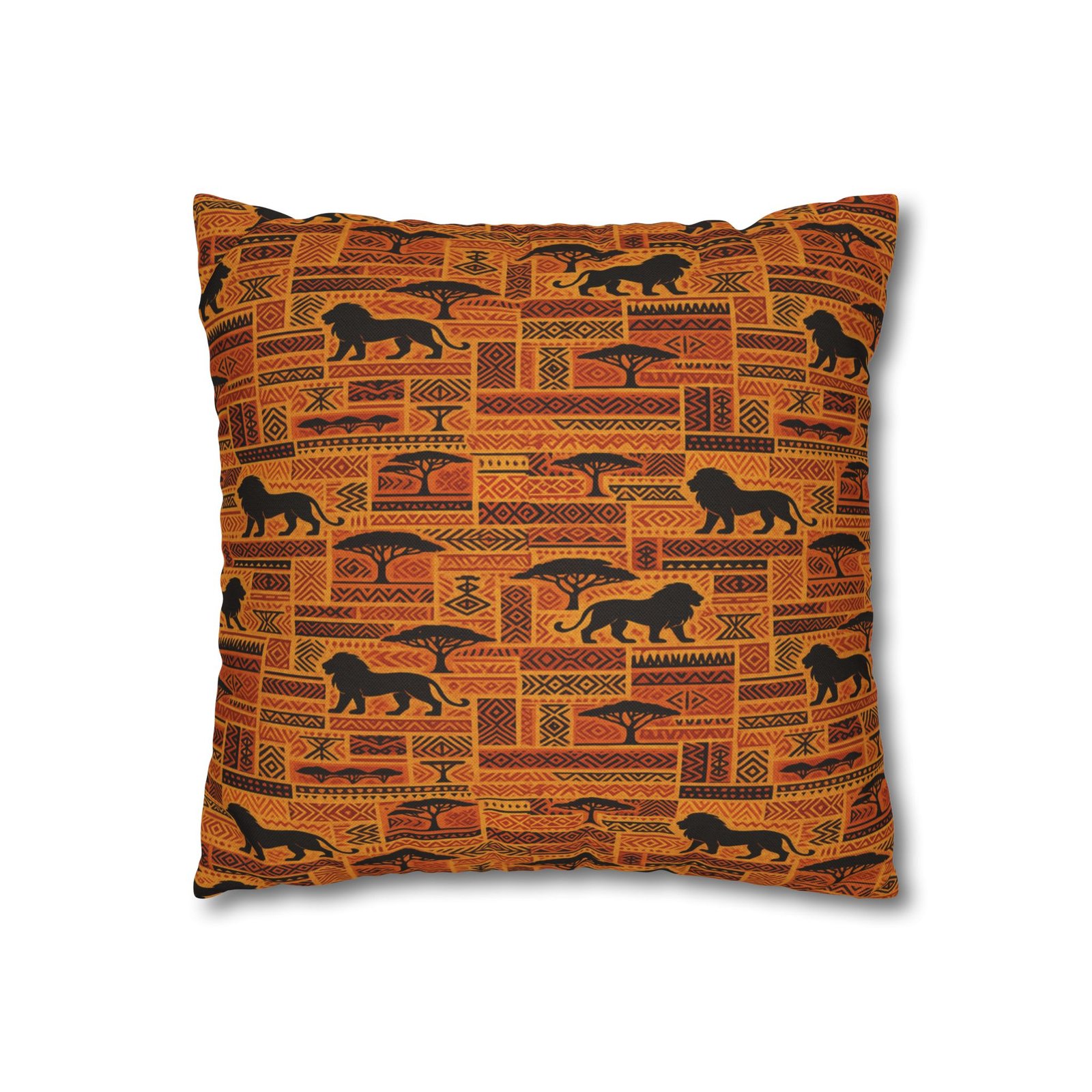 African Safari Pattern Pillowcase | Lion Silhouette Square Pillow - Image 4