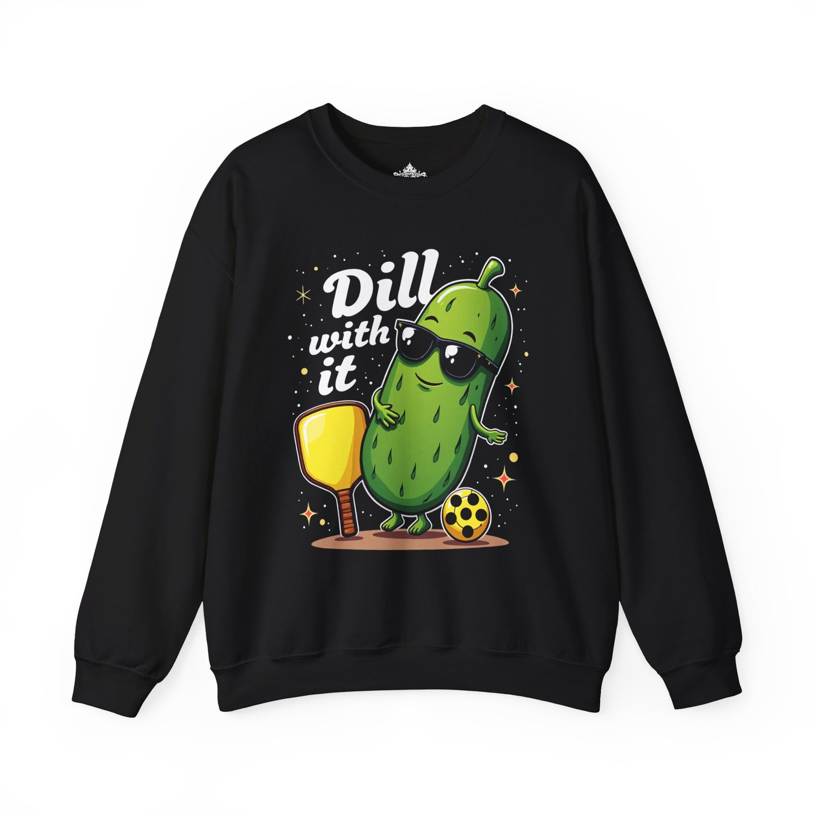 Dill With It pickle character Crewneck Sweatshirt | pickleball, funny pun