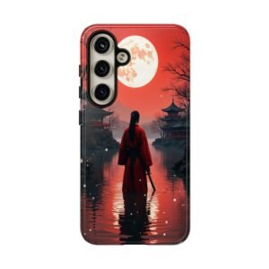 Samsung Galaxy S24 Samurai Moon Phone Case, Tough Cases, Japanese Aesthetic, Unique Gift, Tech Accessories, Red Samurai Art, Phone Cover