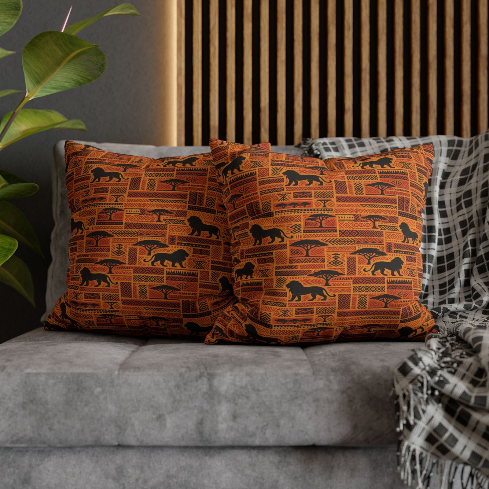 African Safari Pattern Pillowcase | Lion Silhouette Square Pillow - Image 24