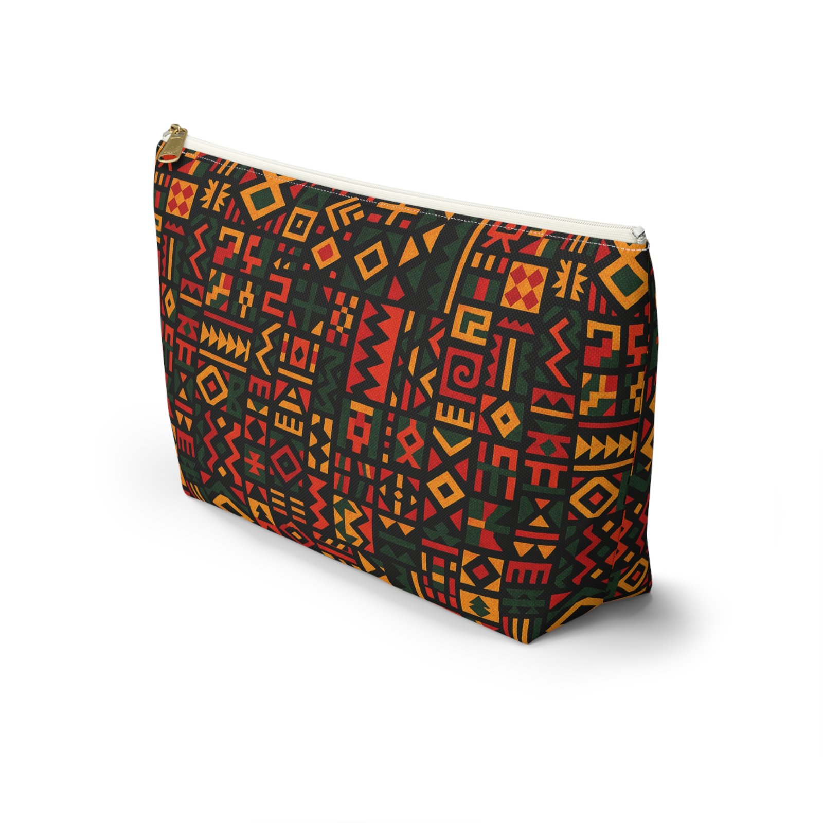 African Tribal Pattern Accessory Pouch | T-Bottom Zip Cosmetic Bag - Image 7