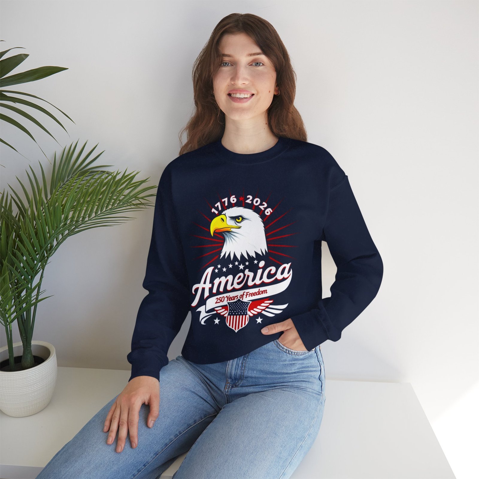 American Eagle Unisex Sweatshirt, 250 Years of Freedom Design, Patriotic Crewneck Jumper, USA Patriotic Apparel, Independence Day Gift, - Image 14