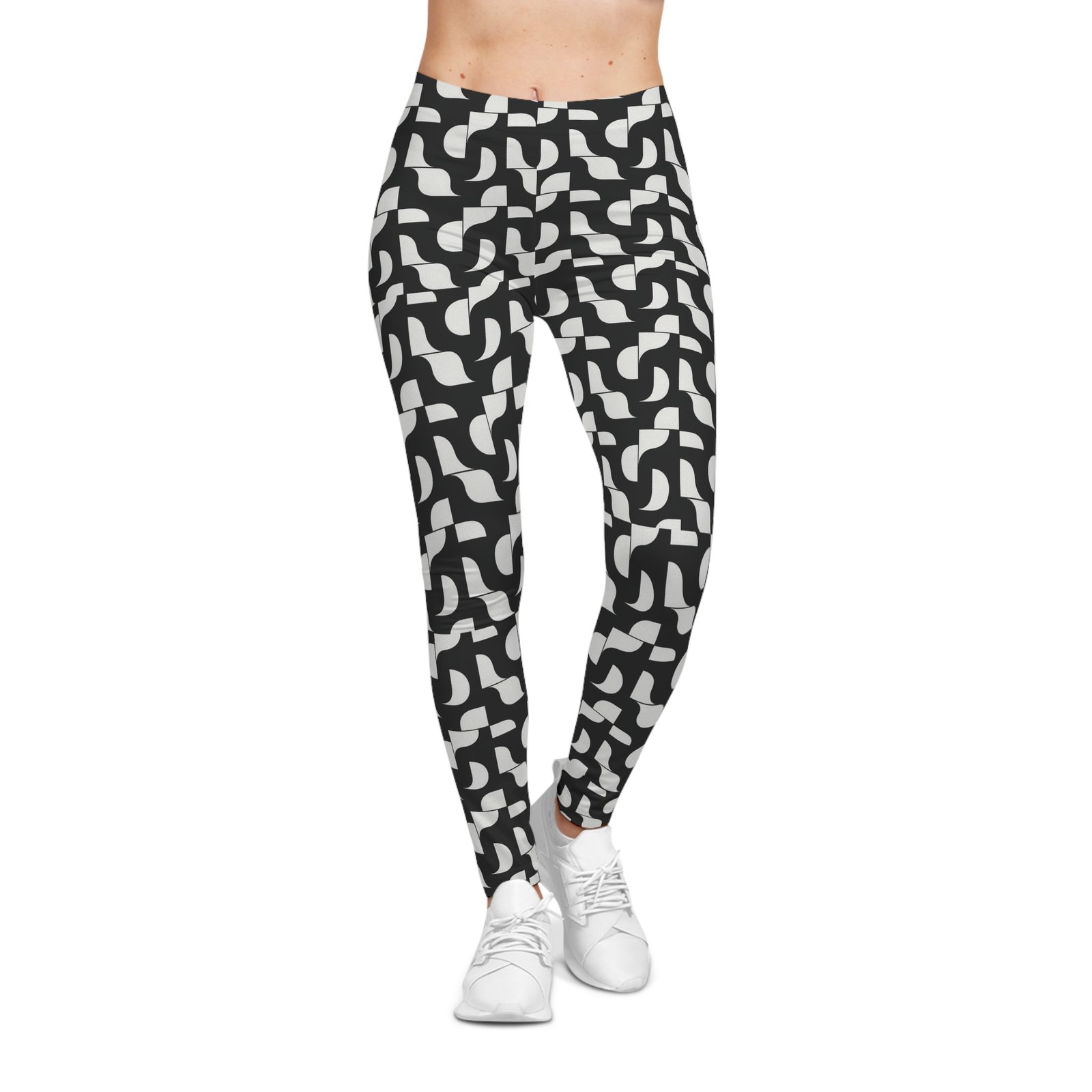 Black White Geometric Pattern Leggings | Abstract Tessellation Leggings - Image 4