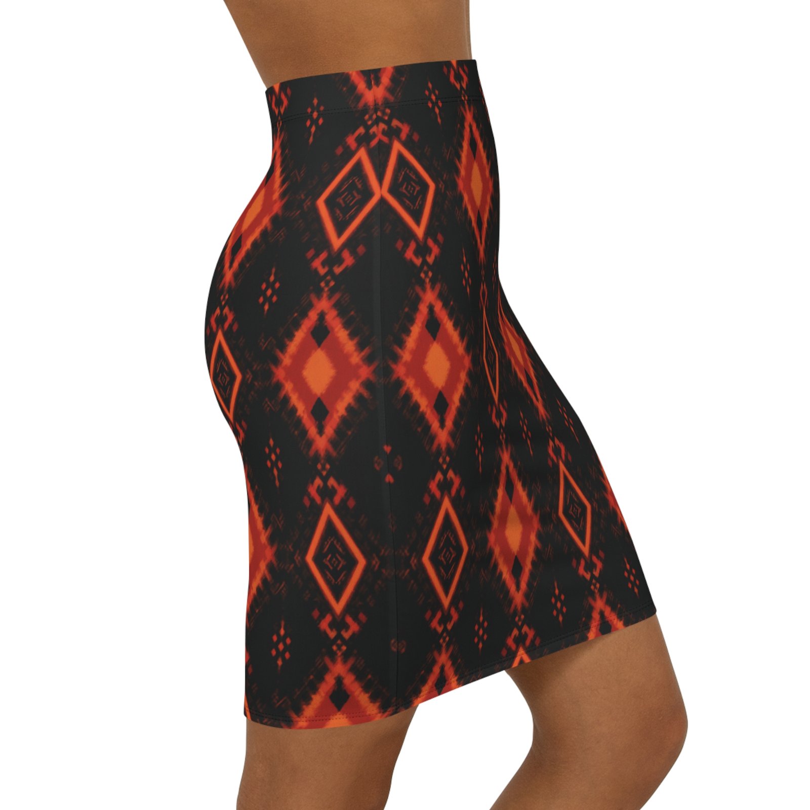 Red Black Aztec Diamond Pattern Pencil Skirt - Image 4