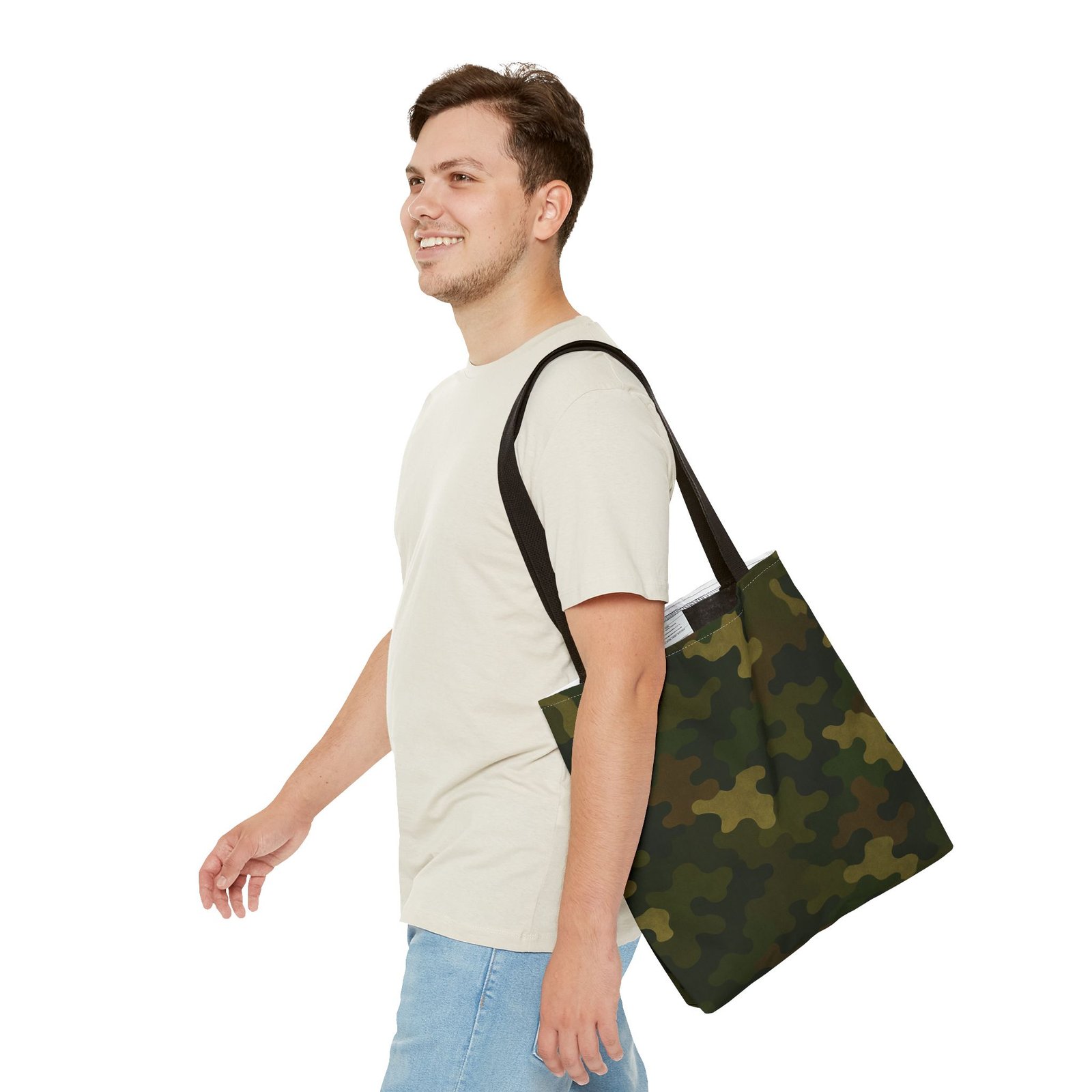 Green Camo Pattern Tote Bag | All-Over Print Canvas Tote - Image 7