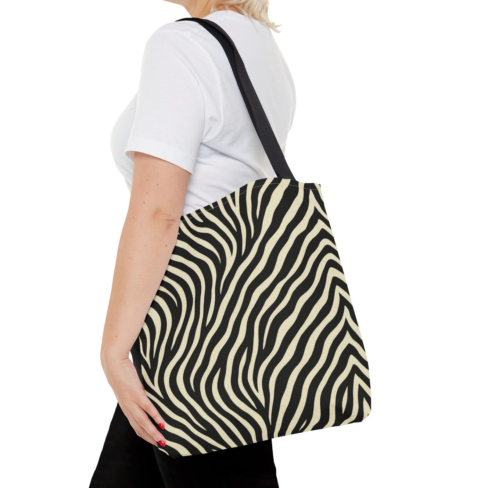 Zebra Stripe Pattern Tote Bag | Animal Print, Black White, All-Over Print - Image 8