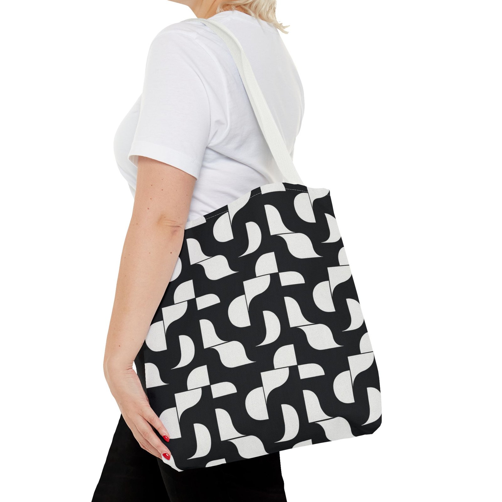 Monochrome Geometric Tote Bag, Black and White Patterned Shopping Bag, Stylish Shoulder Bag, Reusable Grocery Tote, Eco-Friendly Carryall, - Image 20