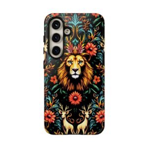 Samsung Galaxy S24 Colorful Lion Phone Case, Tough Cases for Animal Lovers, Unique Floral Design, Wildlife Gift, Trendy Accessory